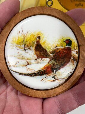 Lot 2 Hallmark Holiday Wildlife Ring-Necked Pheasant Bird Christmas Ornament '84